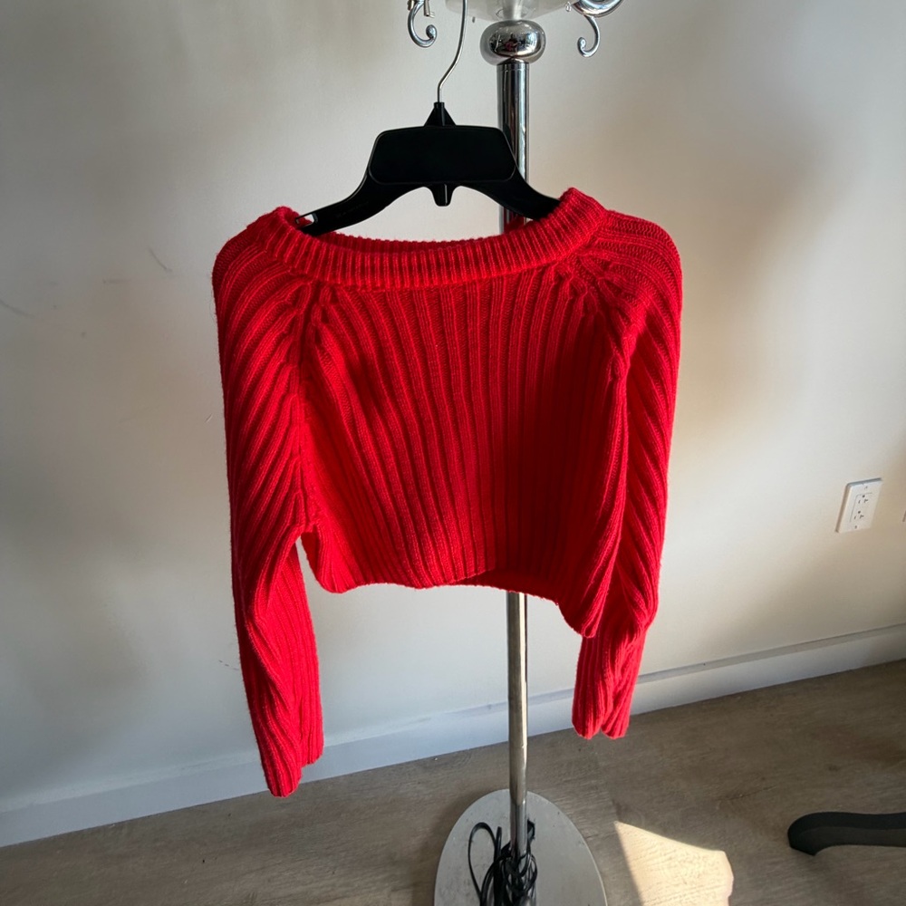 Red Ribbed Cropped Women’s Sweater